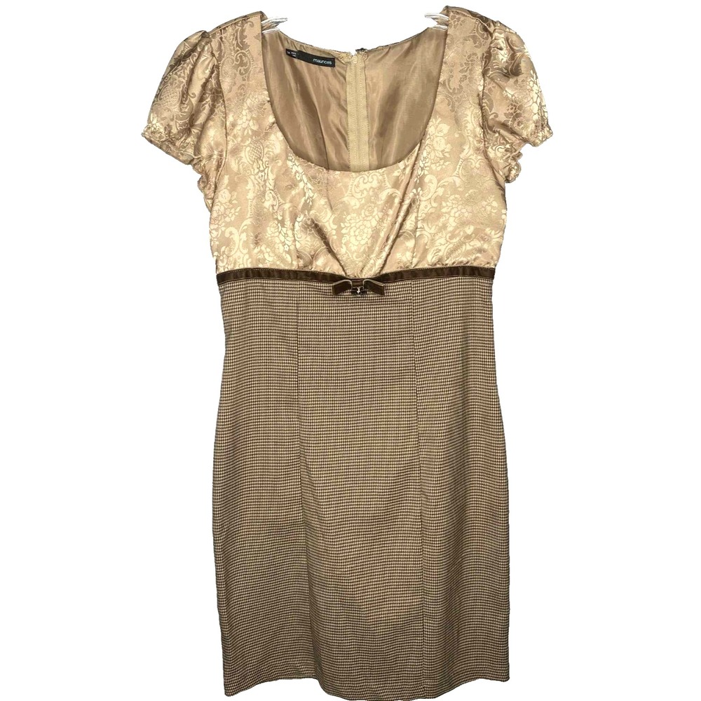 VTG Y2K Maurices Velvet‎ satin Dress herringbone 90s Bridgerton brown size 3/4